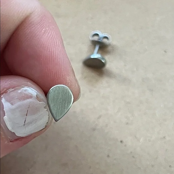 Silver Teardrop Stud Earrings - Picture 3 of 4